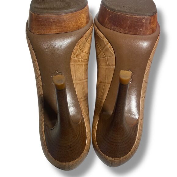 Tory Burch Women Tan Brown Croc Embossed Leather Platform Pumps Heels Size 8 M - Picture 12 of 16
